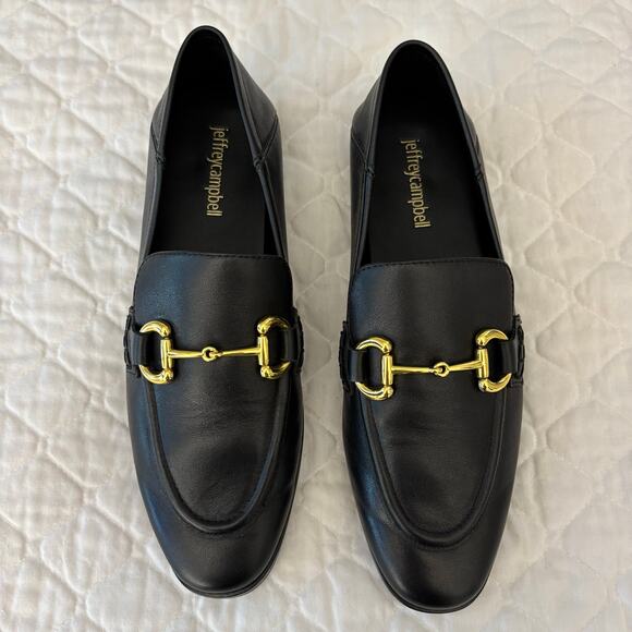 Jeffrey Campbell 7.5 Gold Horsebit Black Loafers Quiet Luxury - Picture 2 of 8